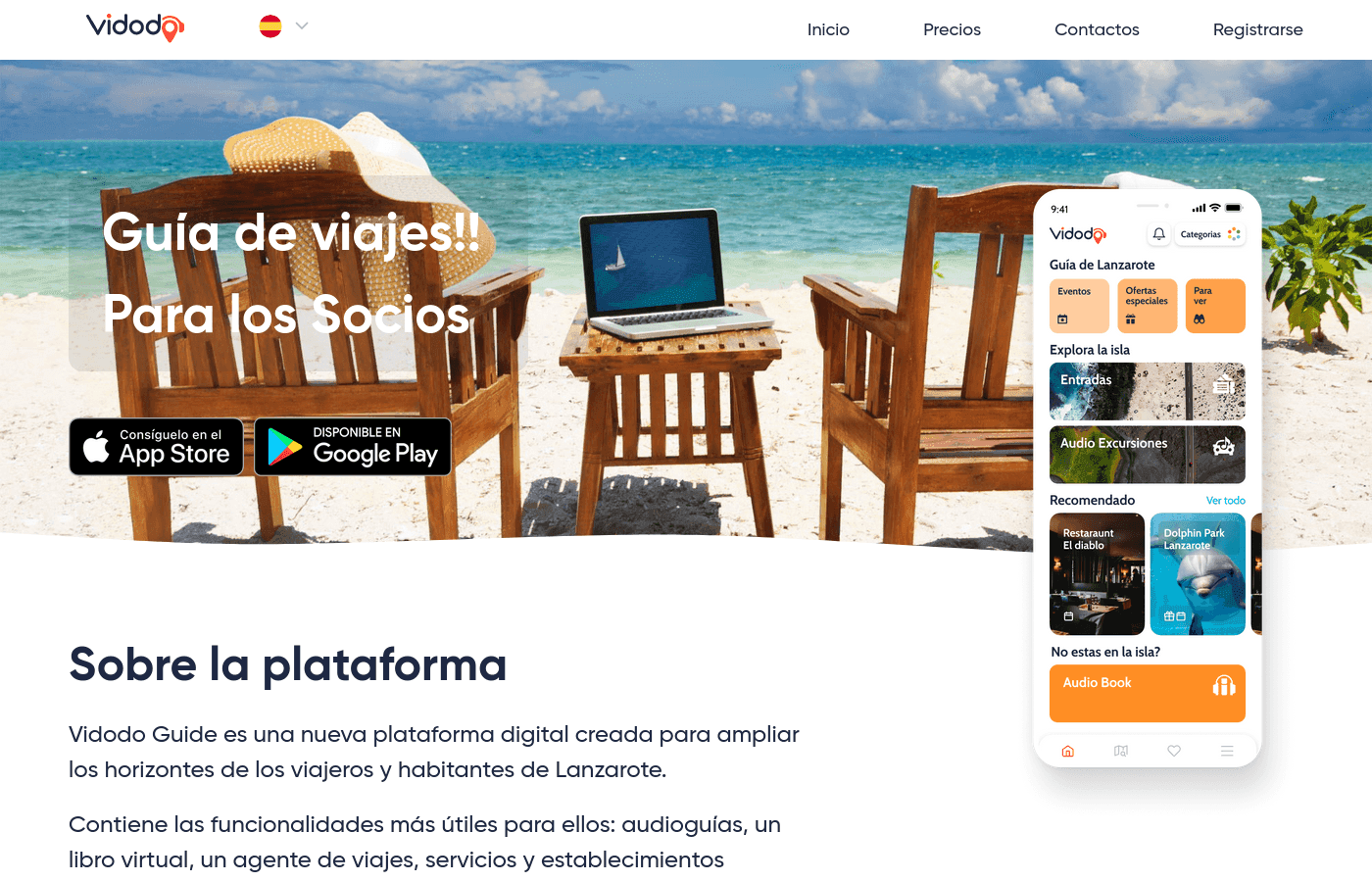 Скриншот лендинга мобильного приложения Vidodo Guide
